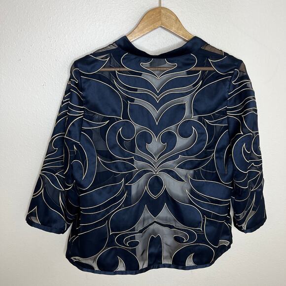 Chico's Traveler Black Sheer Embroidered Open Jacket Size 1 Medium - Picture 5 of 8